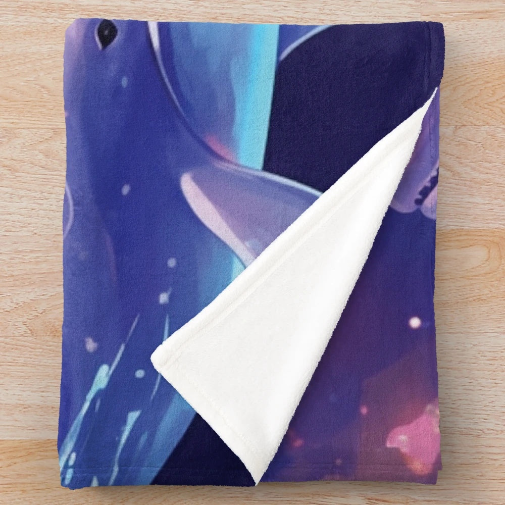 Plush blanket featuring a whale in an abstract, fantasy ocean scene