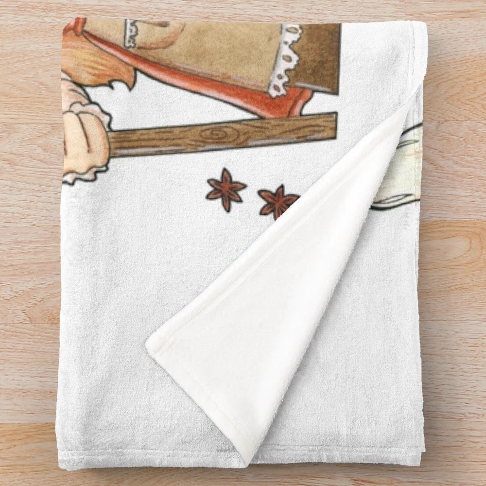 Chai Tea Latte Witch Aesthetic Plush Blanket with Magical Cat, Autumn Vibes, and Retro Anime-Inspired Style