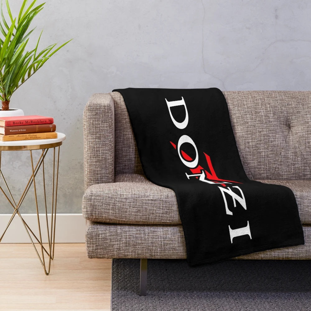 Donzi boat-themed plush blanket with pocket side design