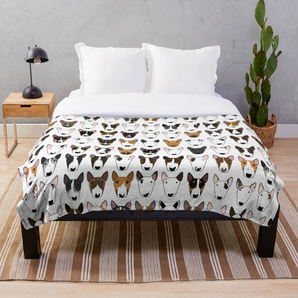 Soft and cuddly plush blanket featuring a bullterrier design