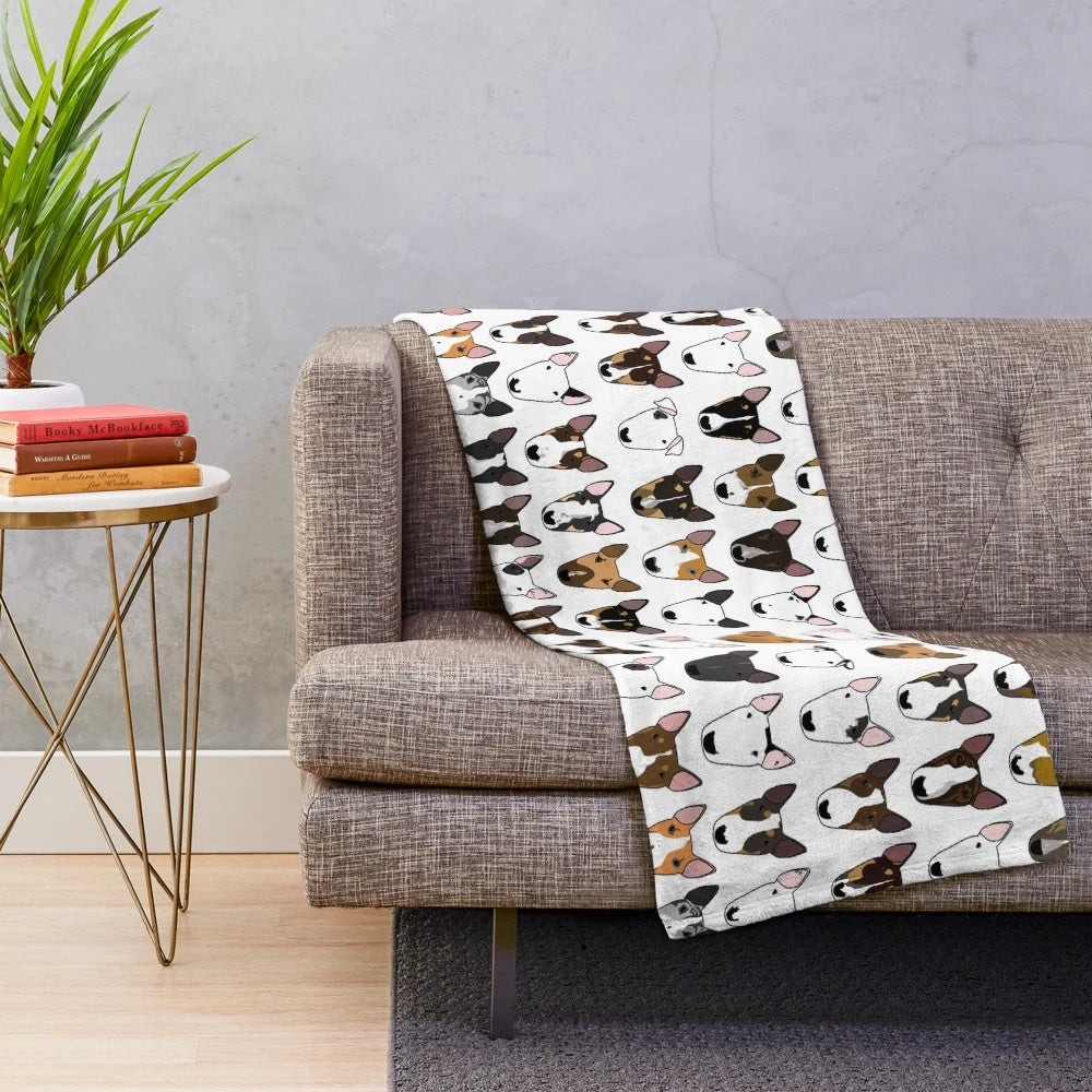 Soft and cuddly plush blanket featuring a bullterrier design