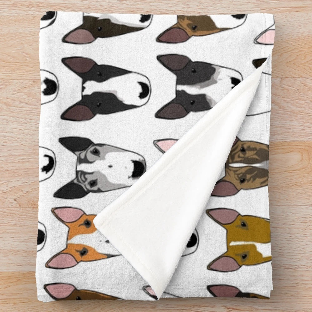 Soft and cuddly plush blanket featuring a bullterrier design