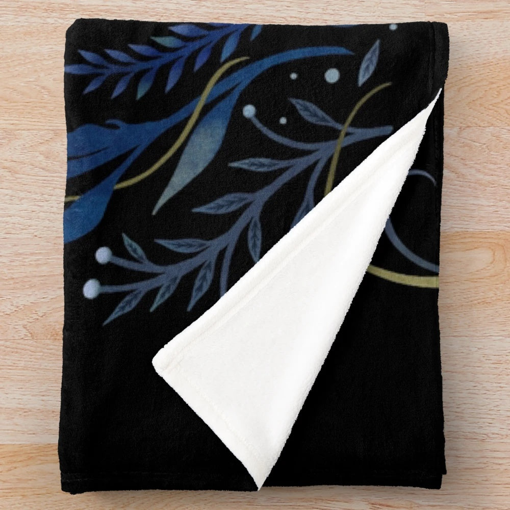 Plush cat-themed blanket with botanical and boho design