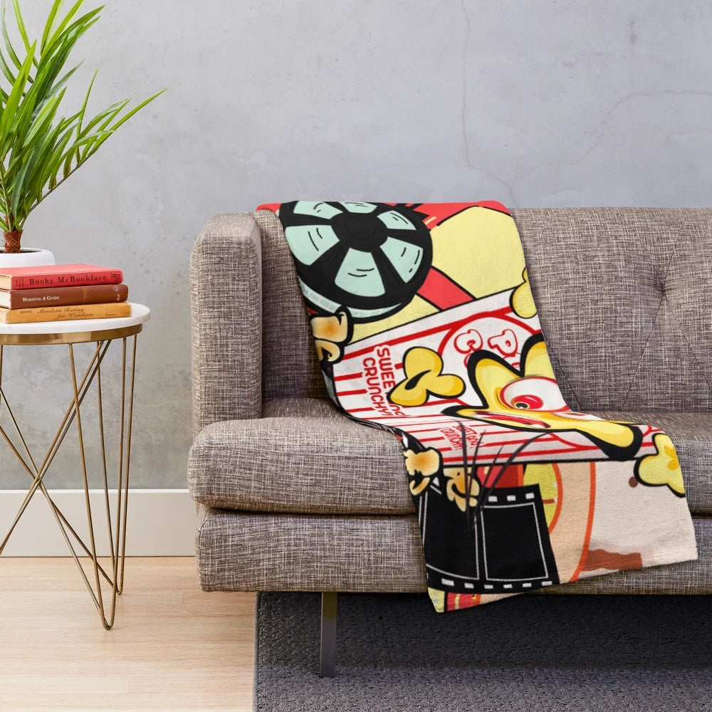 Cozy plush blanket featuring a cinematic design for a cozy movie watching experience