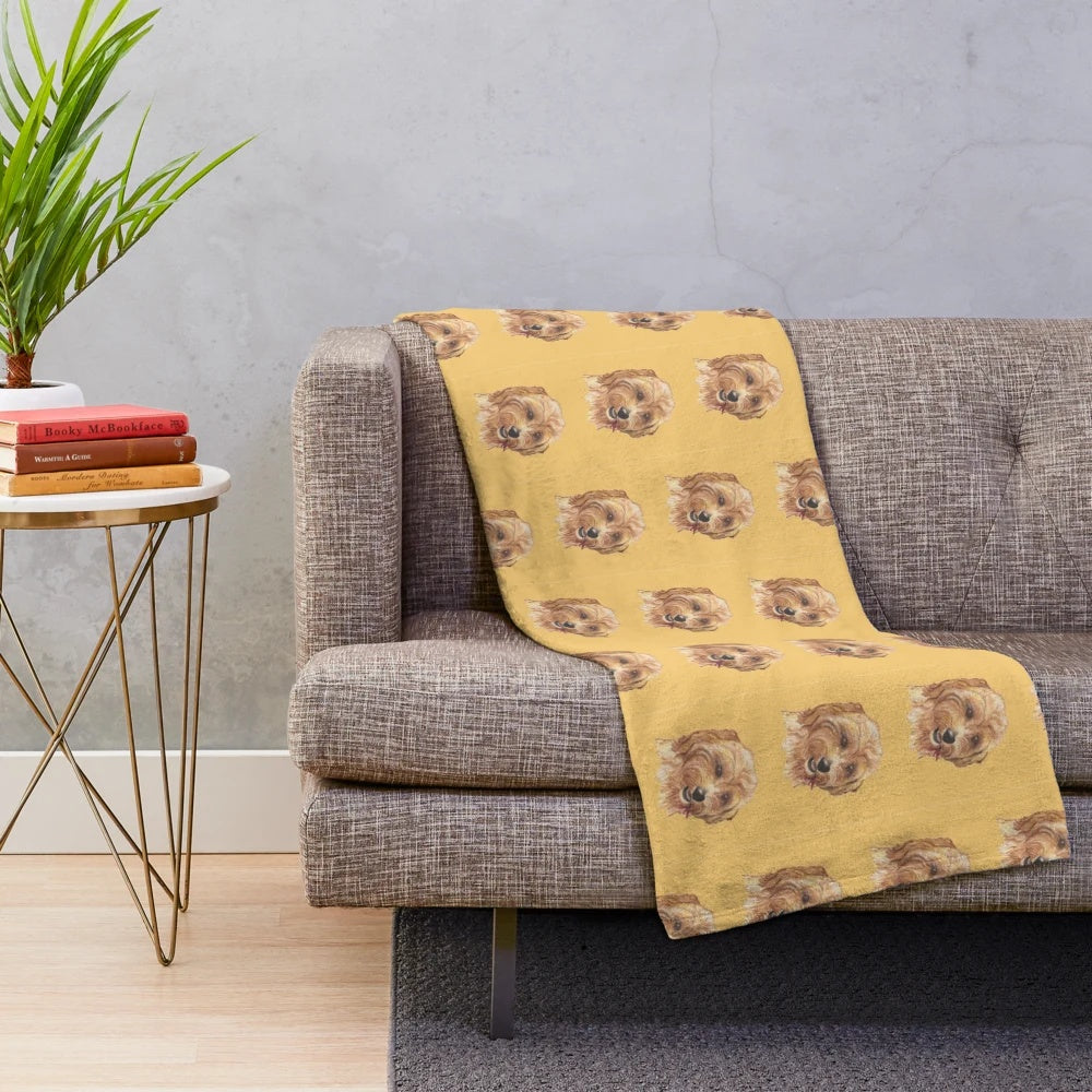 Plush cockapoo-themed blanket with a soft, water-color pattern
