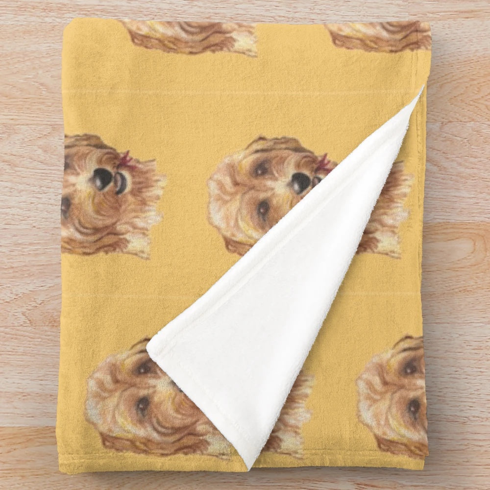 Plush cockapoo-themed blanket with a soft, water-color pattern