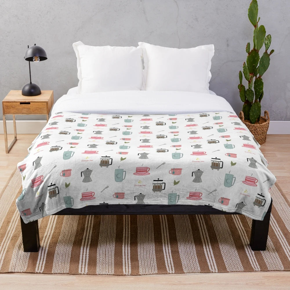 Cozy, plush floral and botanical patterned blanket for coffee lovers