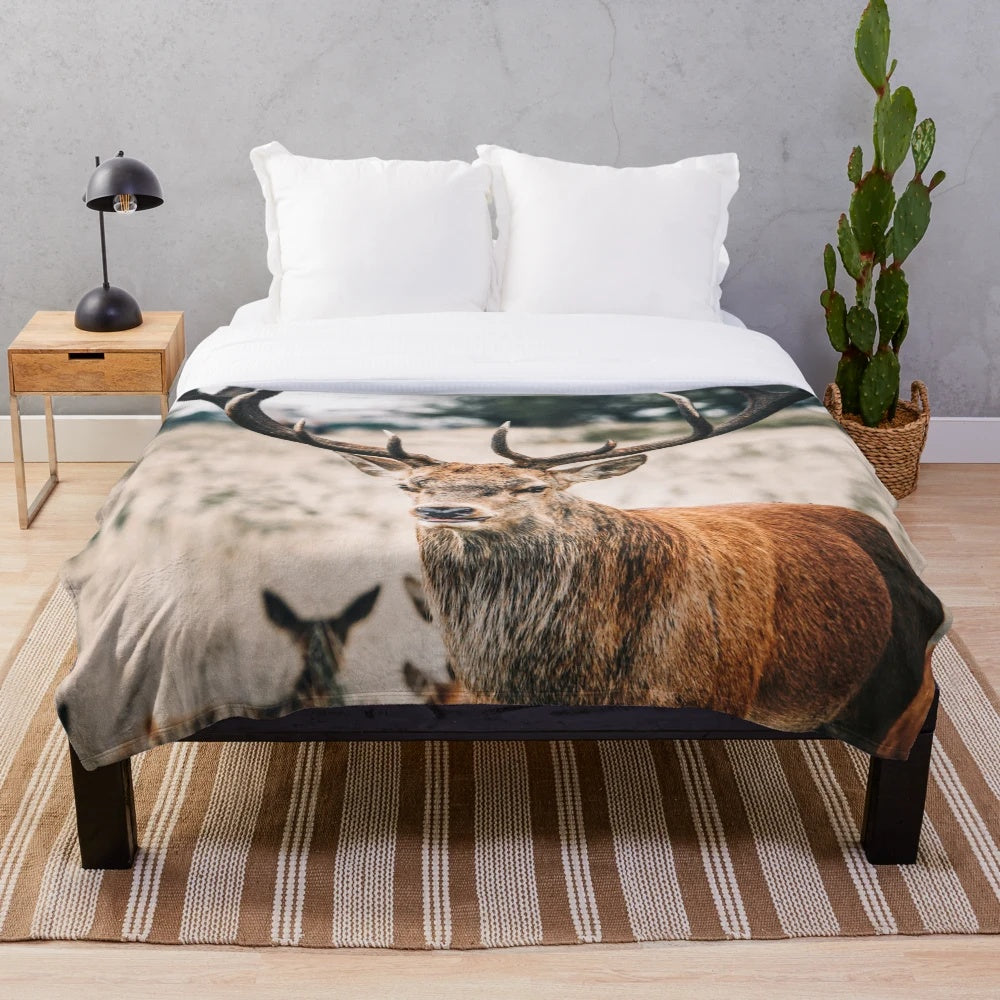 Plush deer blanket with antlers