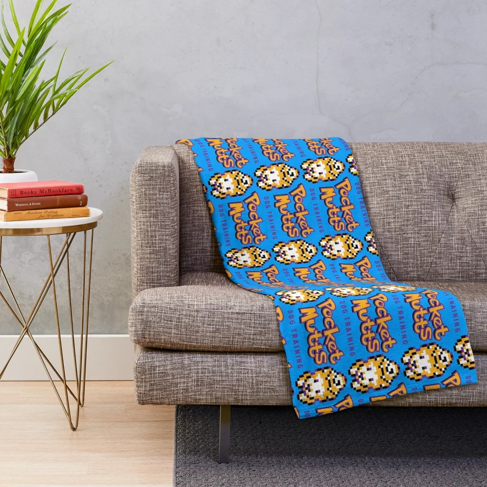 Plush dog blanket with Pocket Mutts logo design