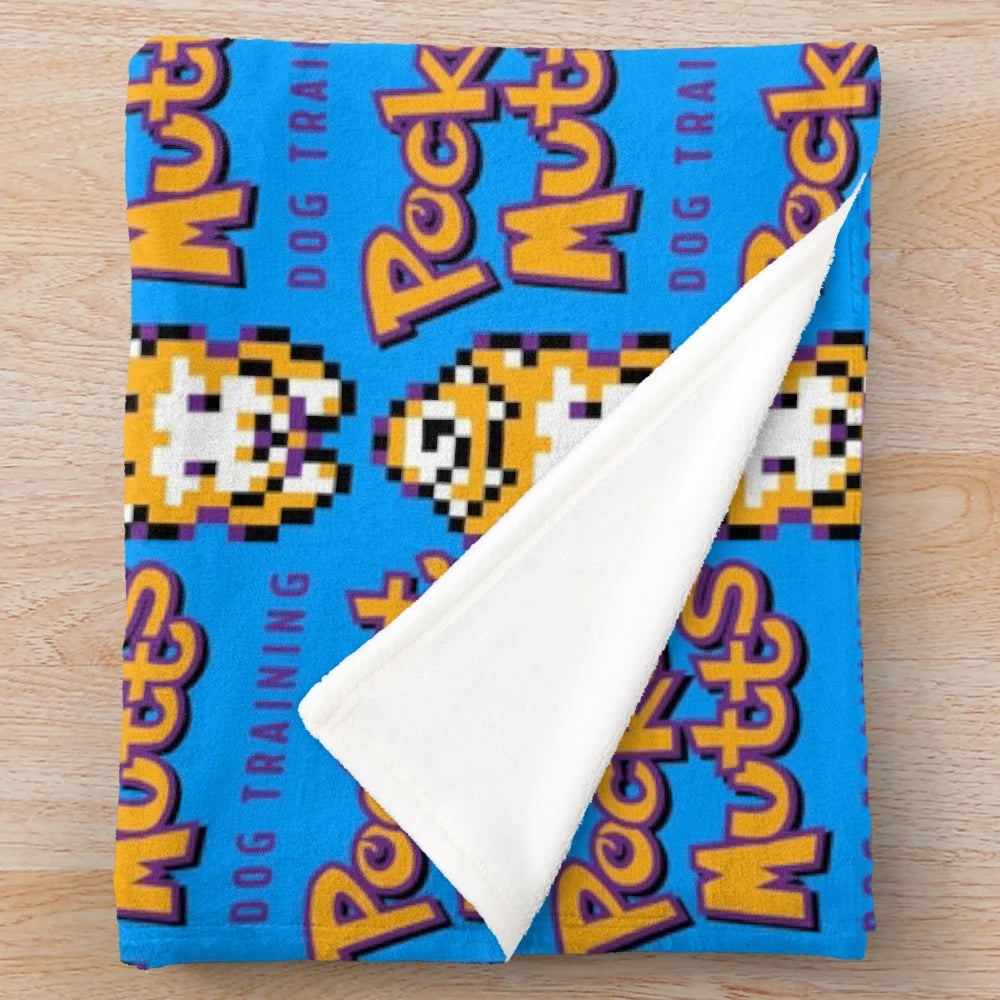 Plush dog blanket with Pocket Mutts logo design