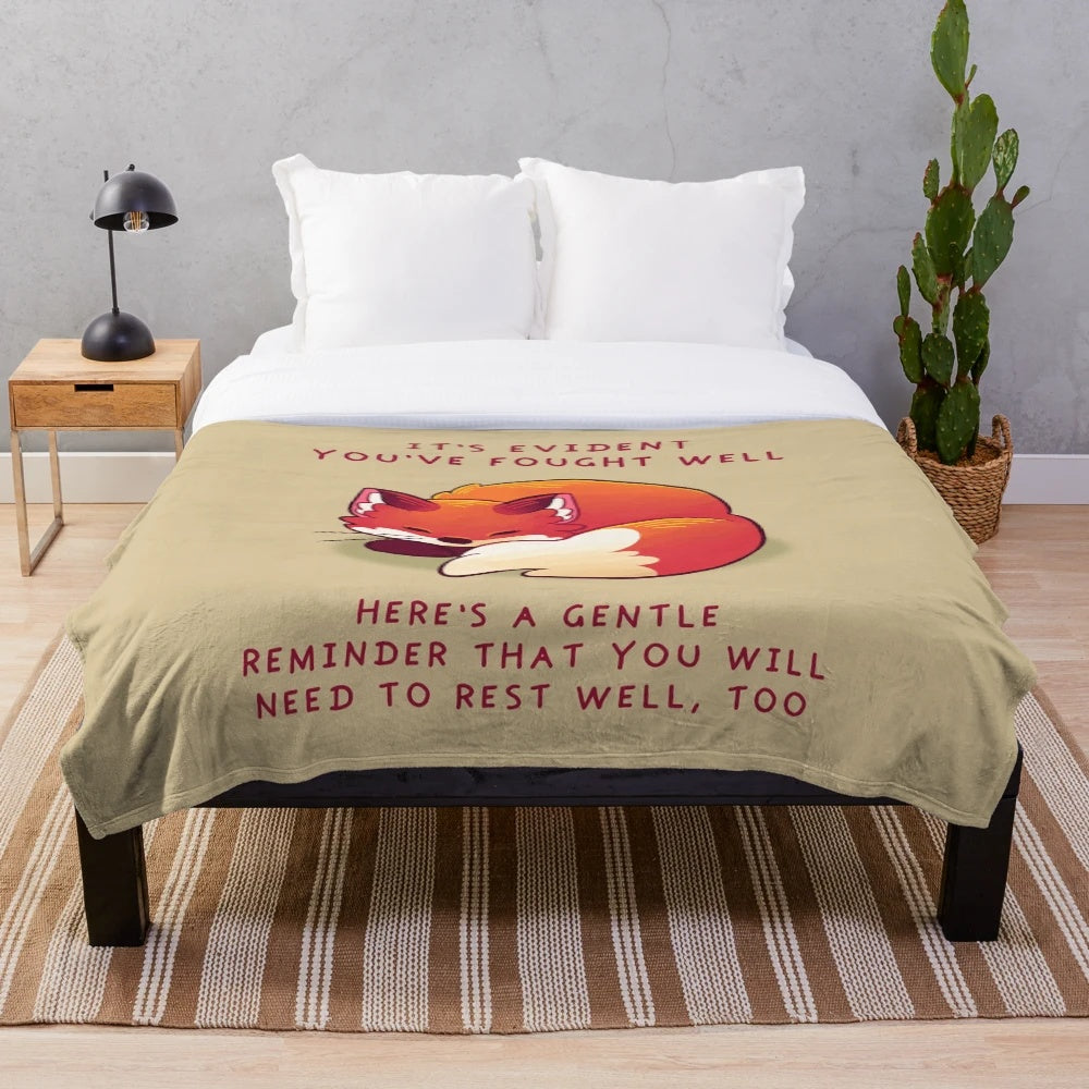 Soft and plush fox-themed blanket for mental health, self-love, and relaxation