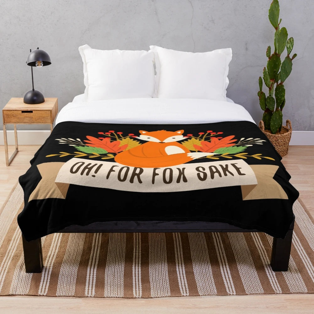 Cozy plush blanket featuring a cute fox surrounded by autumn leaves