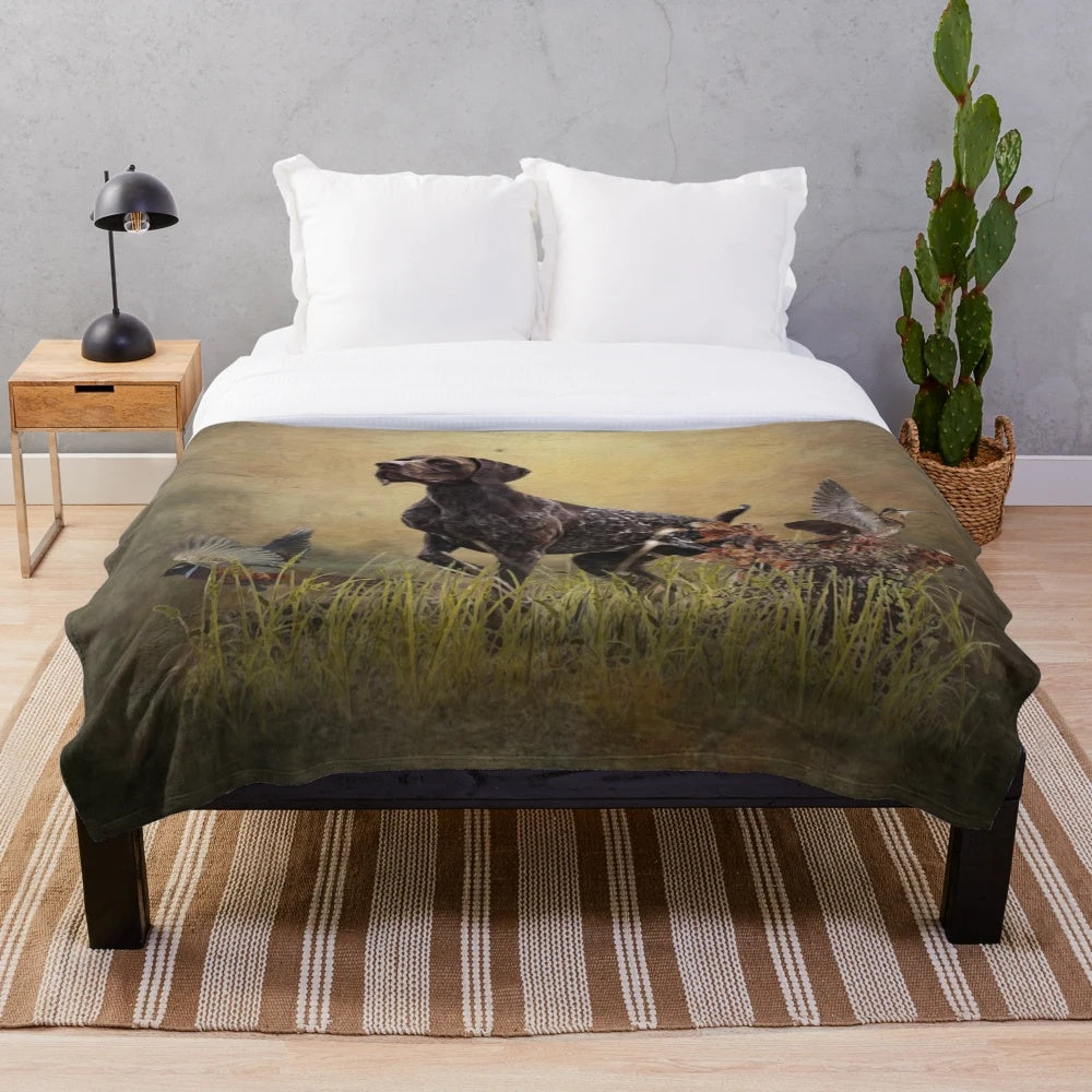 German Shorthaired Pointer Plush Blanket Featuring a Pointing Hunting Dog