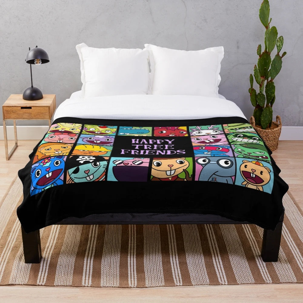 Soft and cozy plush blanket featuring Happy Tree Friends cartoon characters