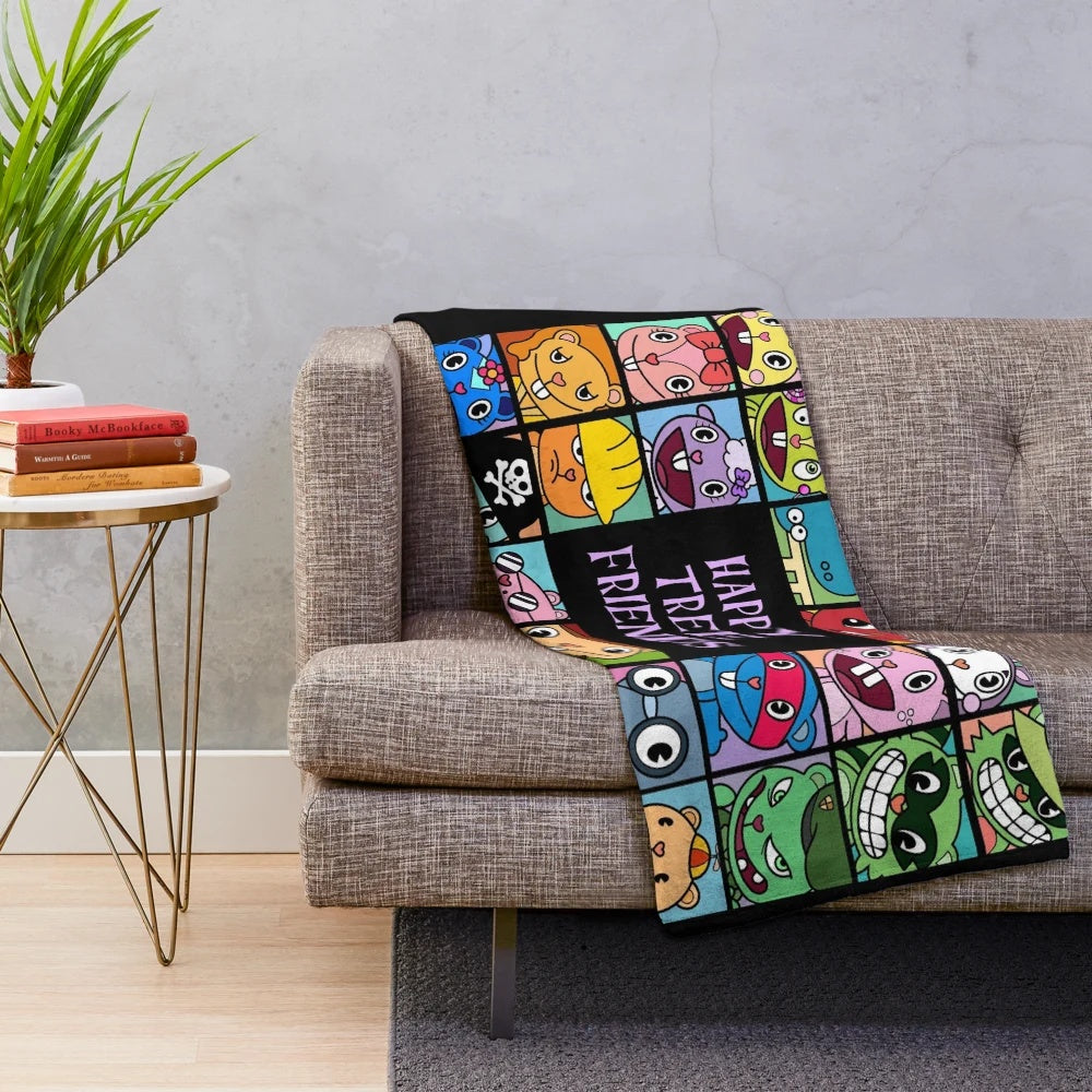 Soft and cozy plush blanket featuring Happy Tree Friends cartoon characters
