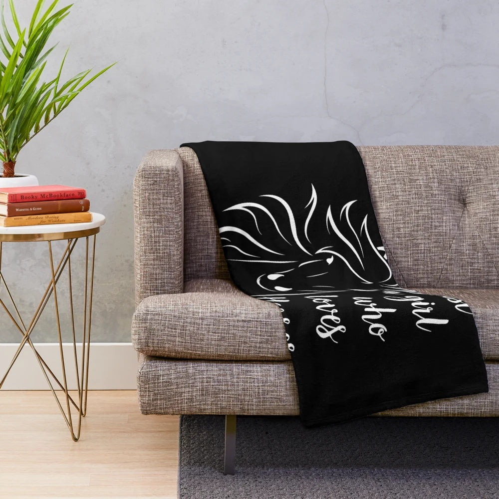 Soft plush blanket featuring a "Just a girl who loves horses" design for equestrian enthusiasts
