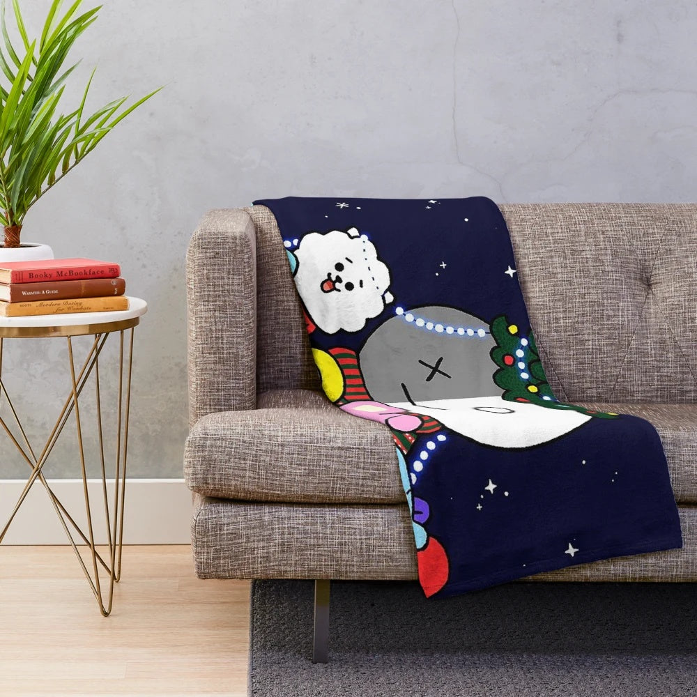 Cozy plush blanket featuring a 'Merry Christmas' design with BTS (Bangtan Sonyeondan) imagery