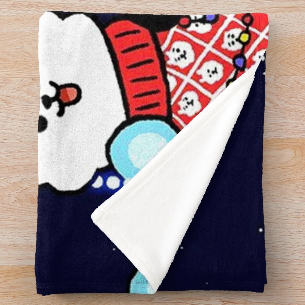 Cozy plush blanket featuring a 'Merry Christmas' design with BTS (Bangtan Sonyeondan) imagery