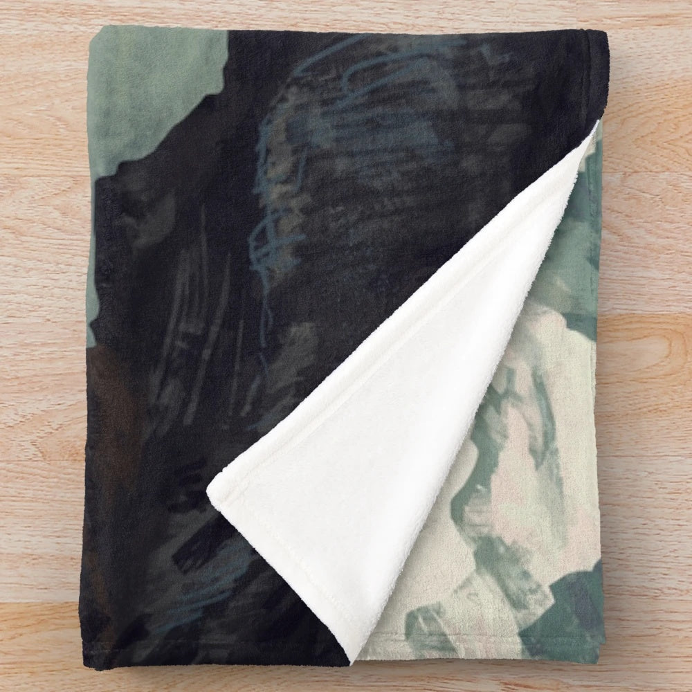 Plush mountain-themed blanket with calming landscape design