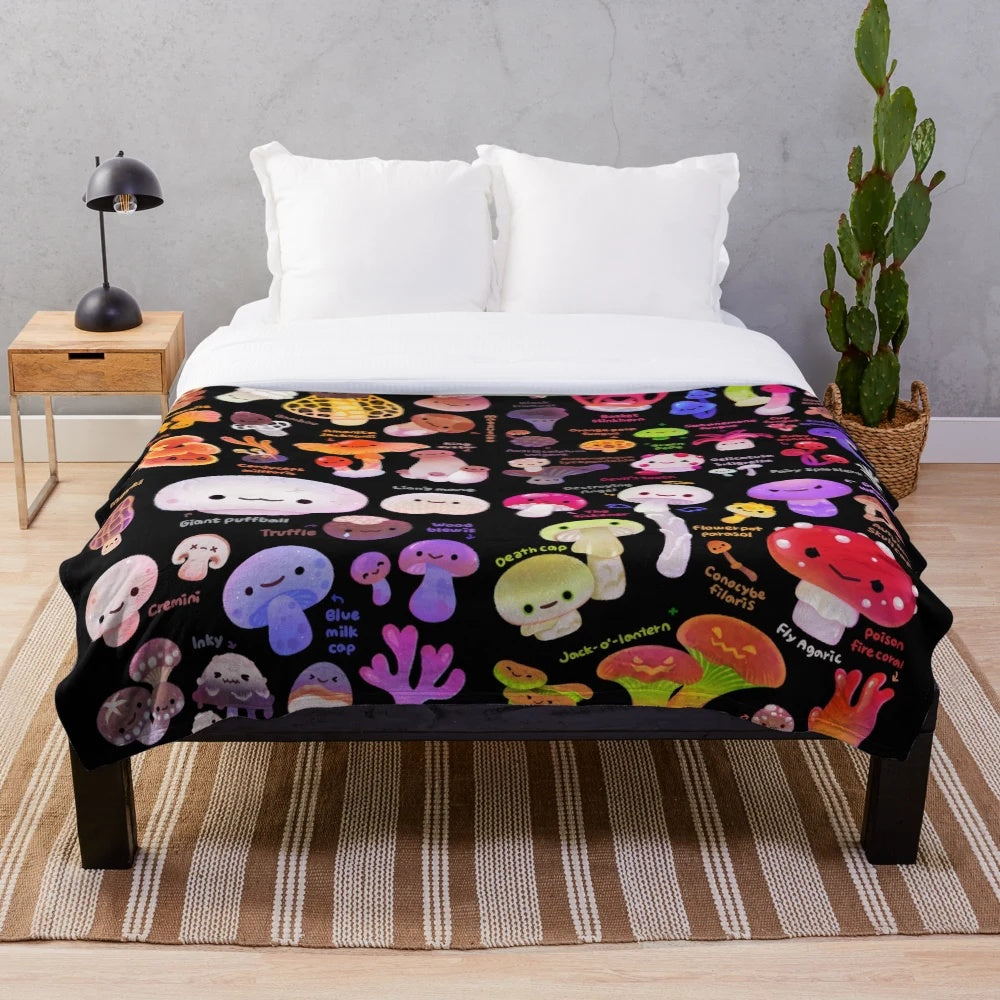 Soft and plush mushroom-themed blanket for cozy home decor