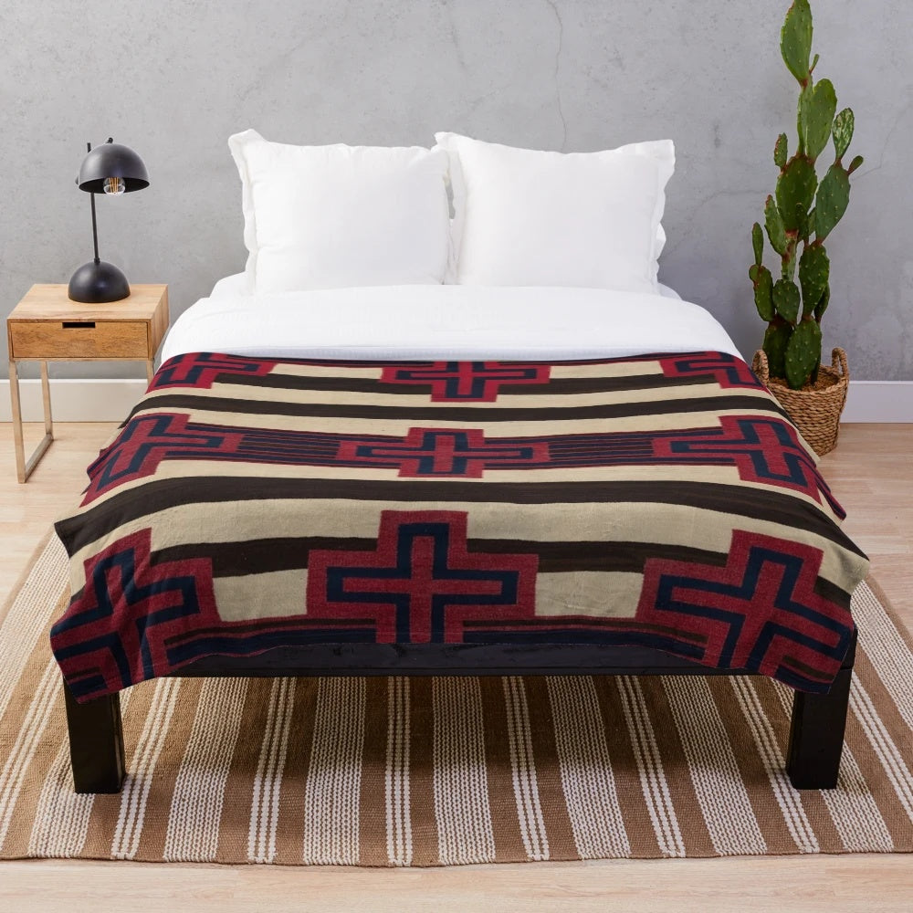 Plush Navajo-inspired throw blanket in neutral colors