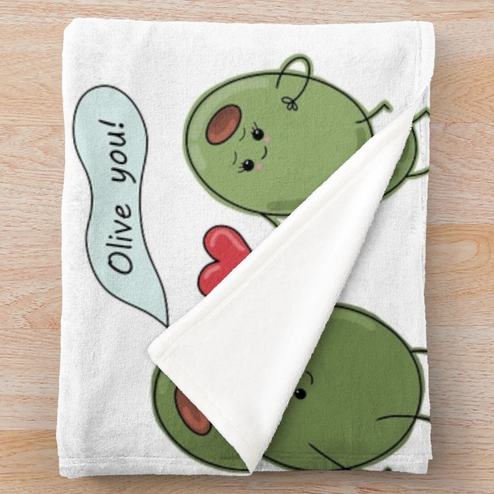 Soft and cozy plush blanket with an "Olive You!" pun design