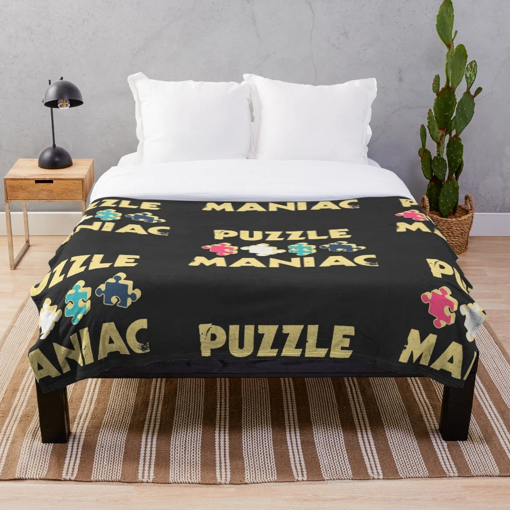 Cozy yellow plush blanket for puzzle lovers