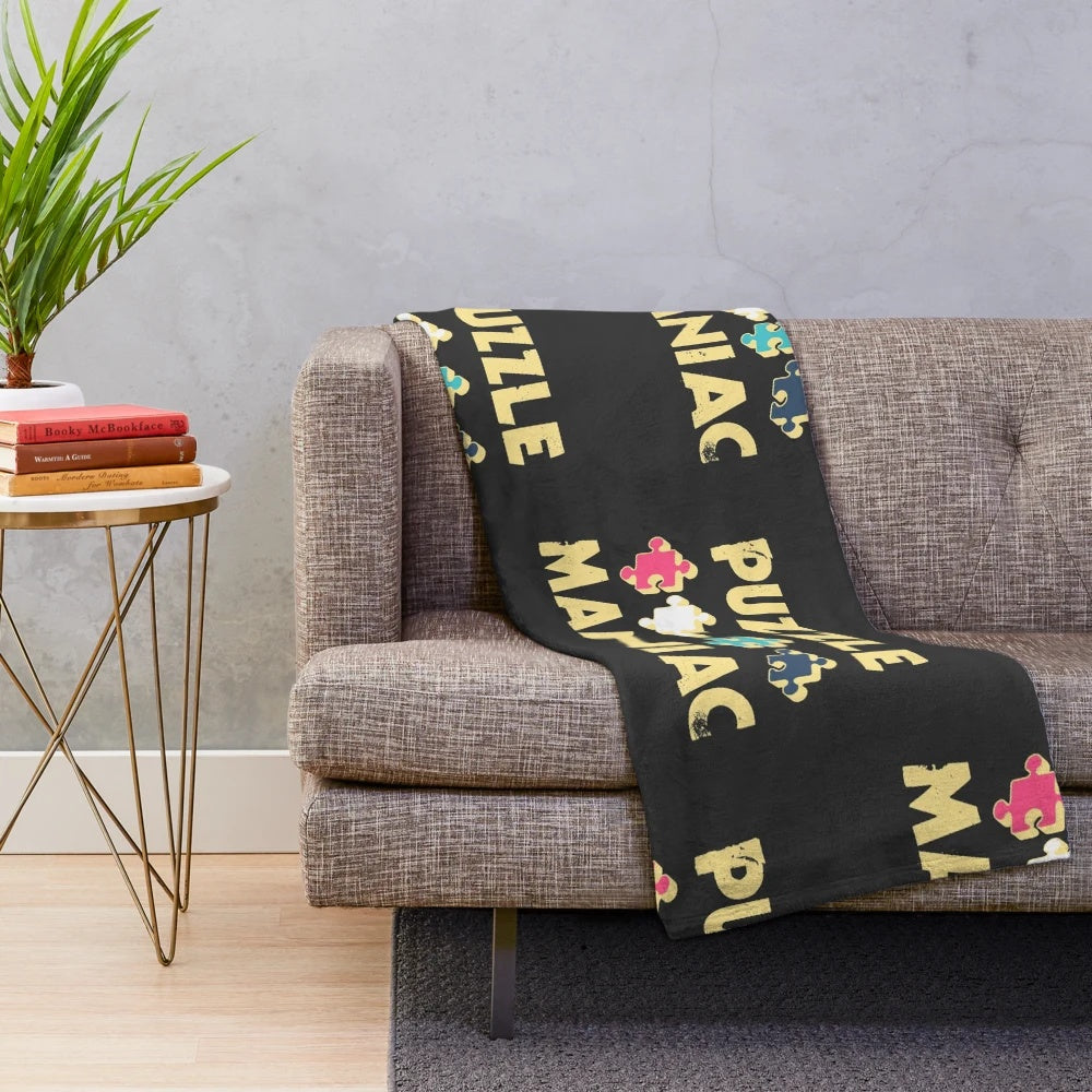Cozy yellow plush blanket for puzzle lovers