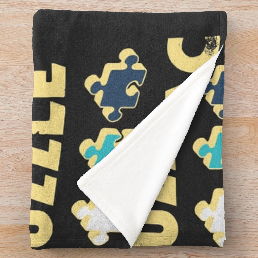 Cozy yellow plush blanket for puzzle lovers