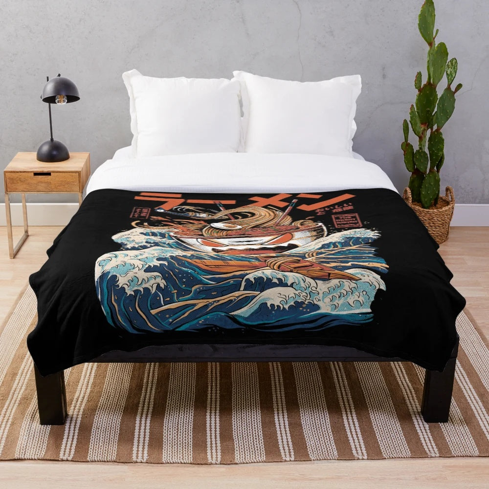 Plush ramen blanket with retro Japanese kaiju monster design