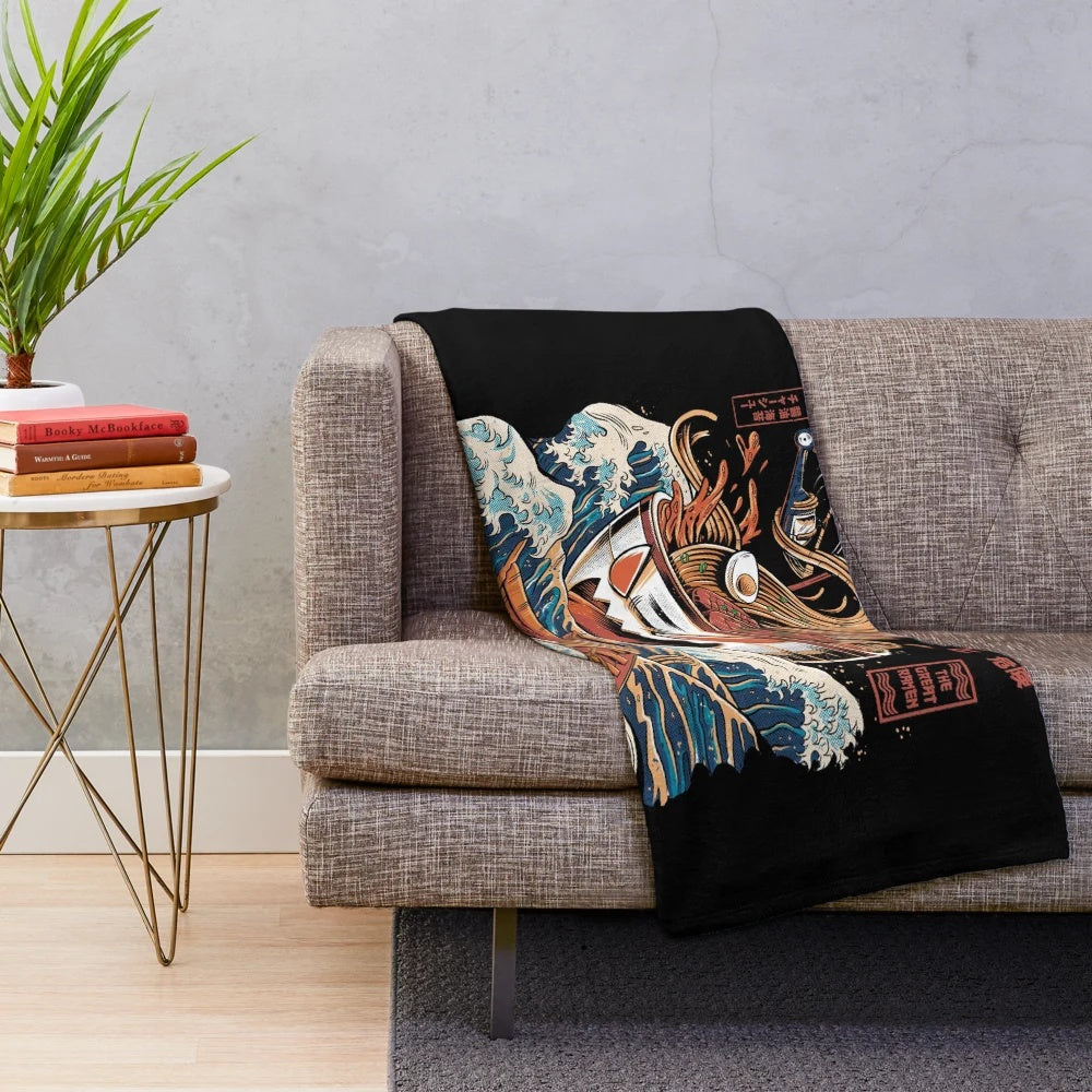 Plush ramen blanket with retro Japanese kaiju monster design