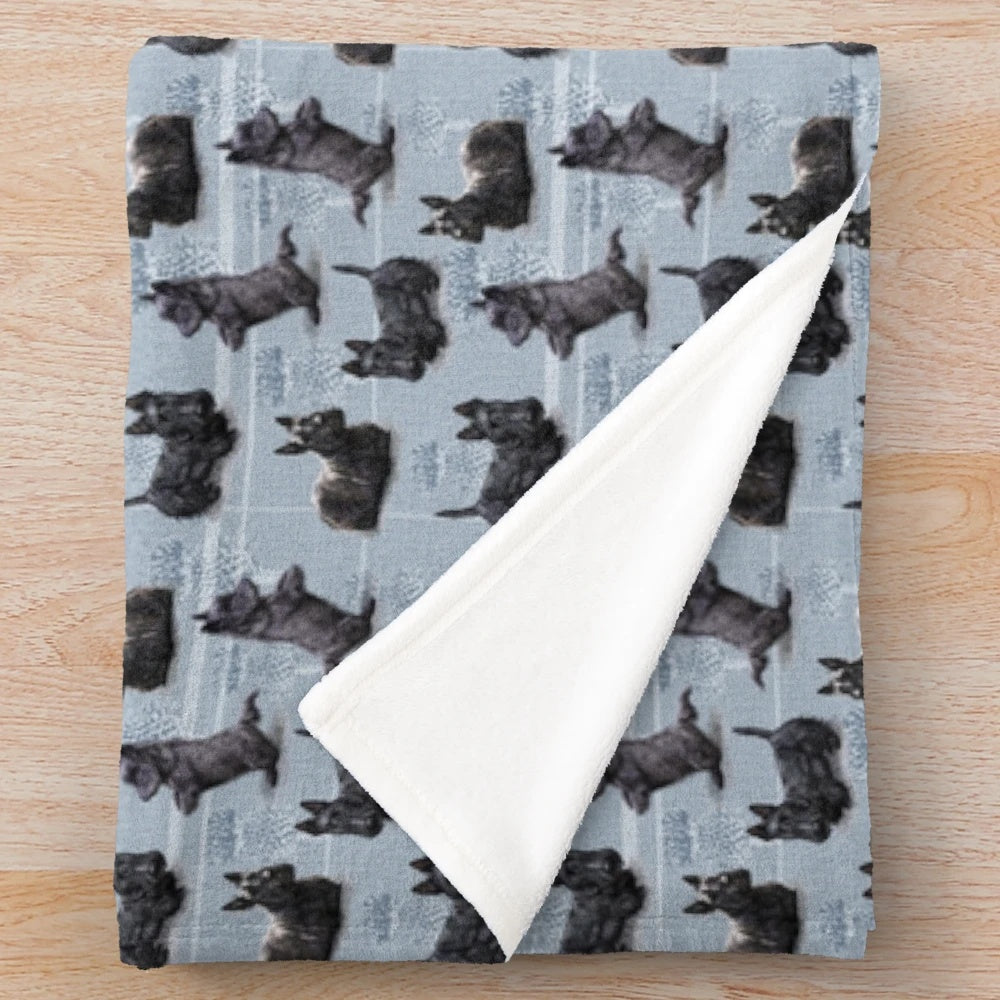 Scottish Terrier Plush Blanket with Tartan Pattern