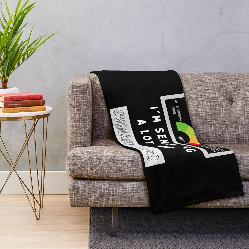 Plush shenanigans meter blanket with funny quotes and designs
