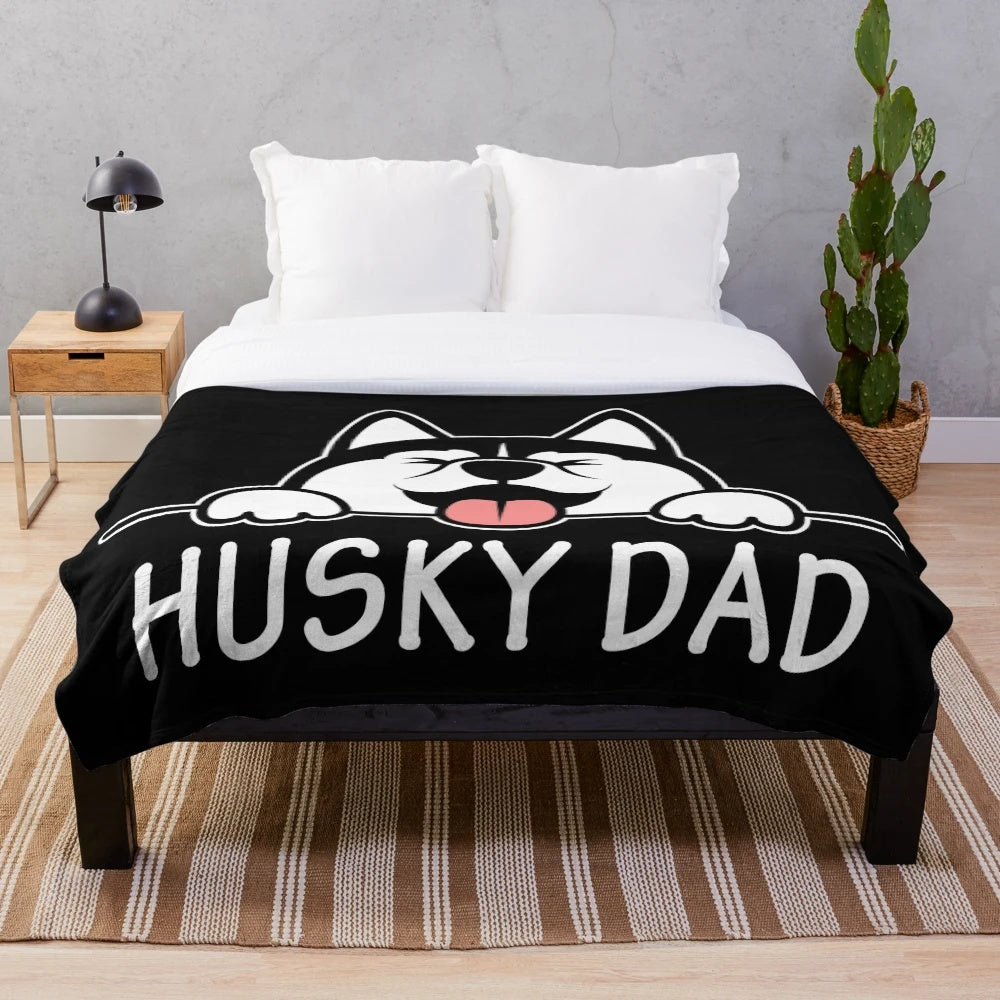 Soft and cuddly plush blanket with Siberian Husky design, perfect for husky dad or pet owner