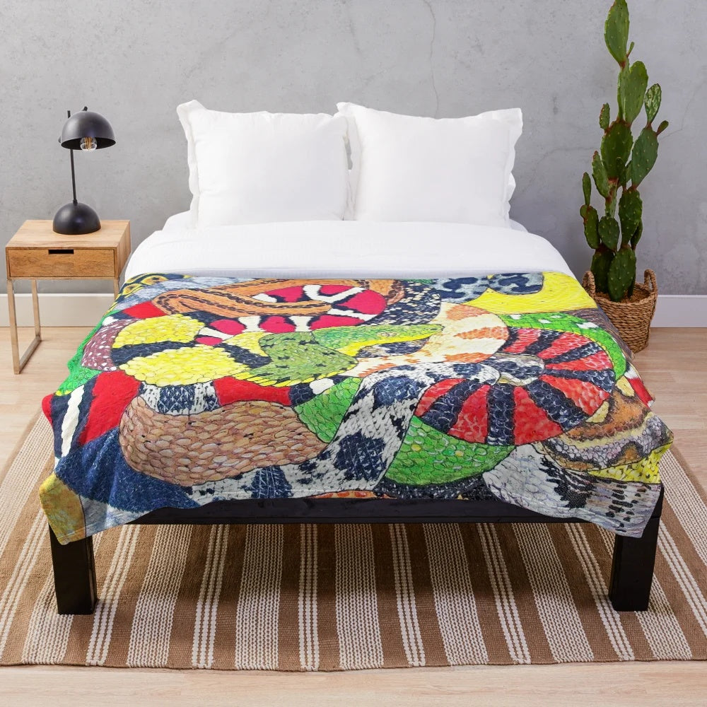 Soft and warm plush snake themed blanket for decorating your bedroom or living room