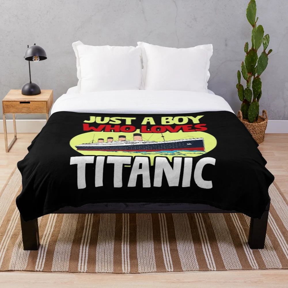 Plush blanket featuring the RMS Titanic ship for kids interested in maritime history