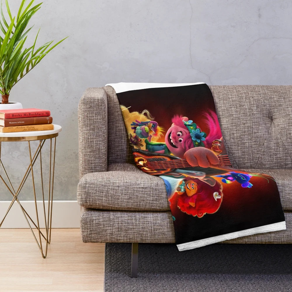 Soft Dreamworks Trolls plush blanket with colorful characters
