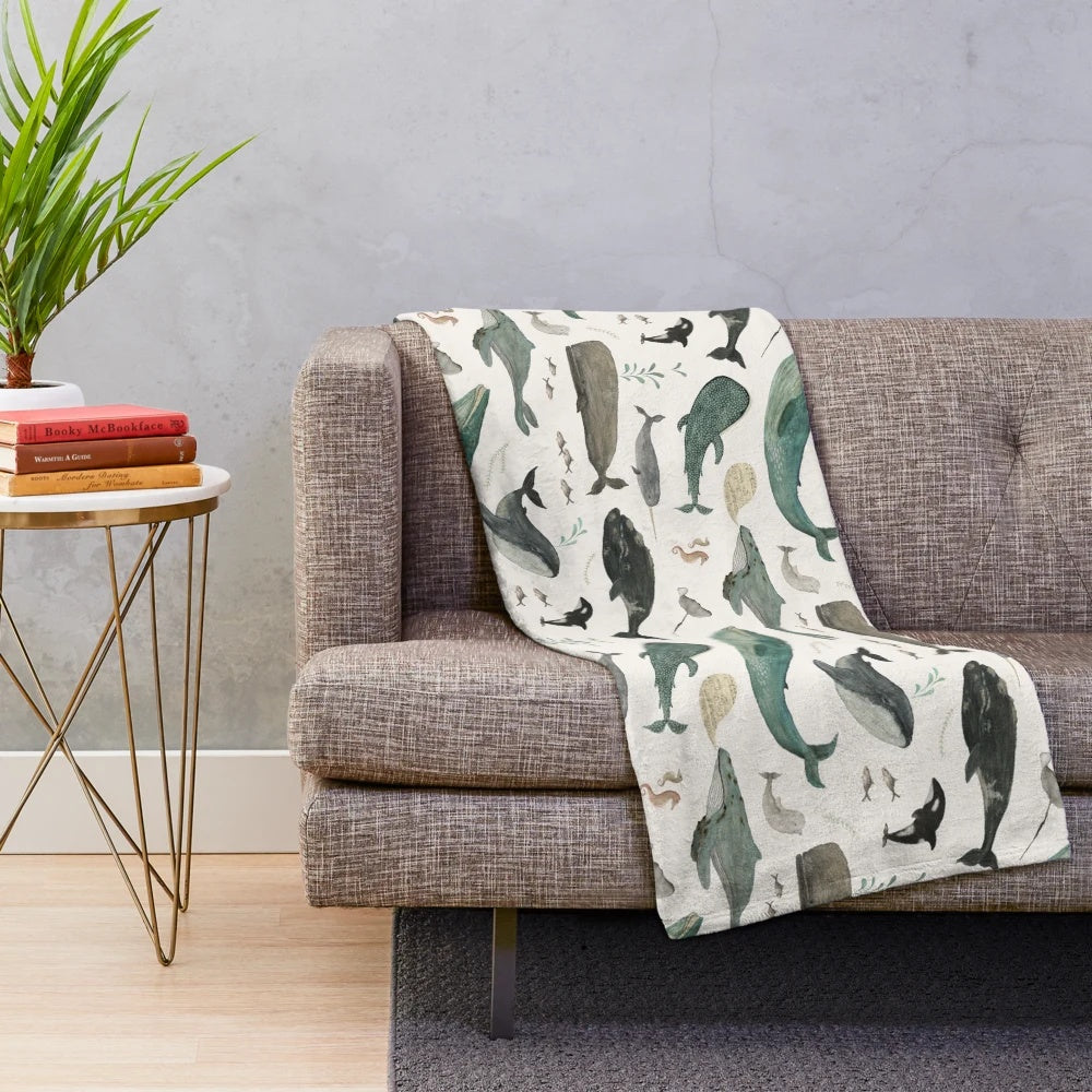 Soft plush whale blanket with ocean-inspired design