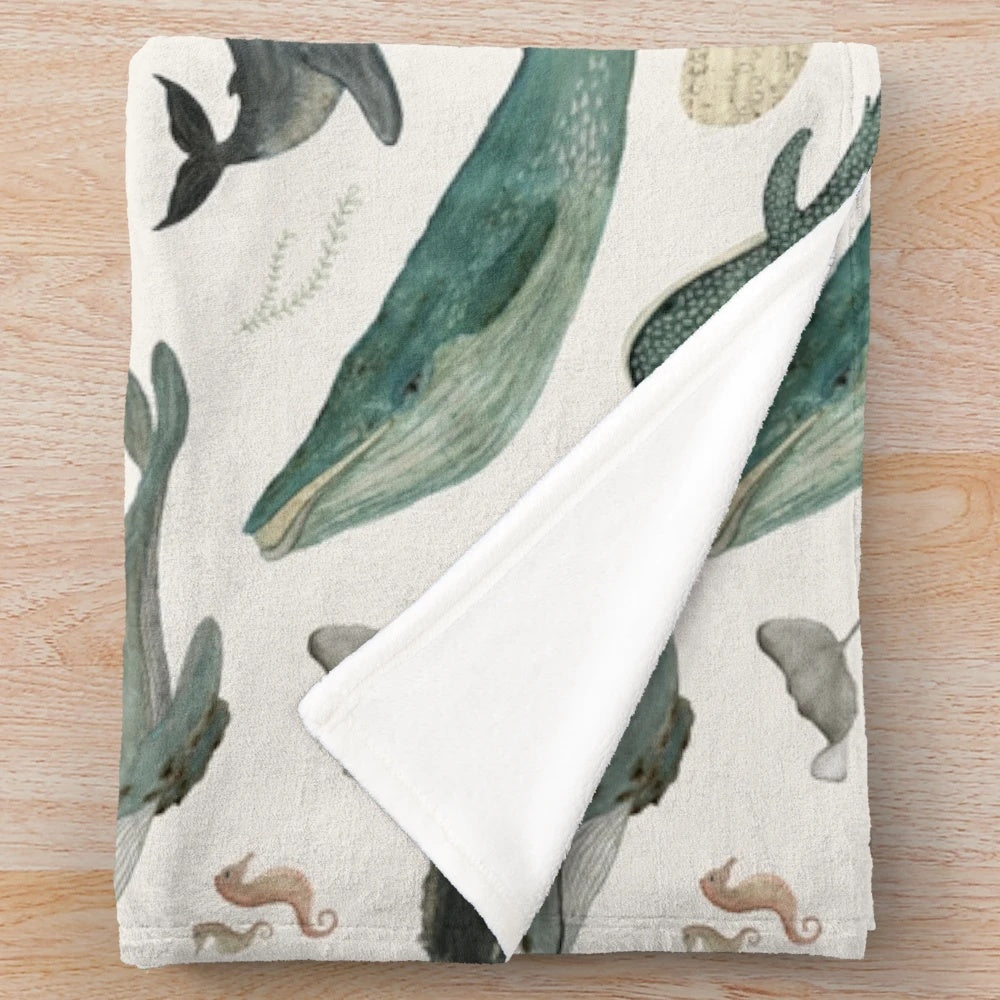 Soft plush whale blanket with ocean-inspired design