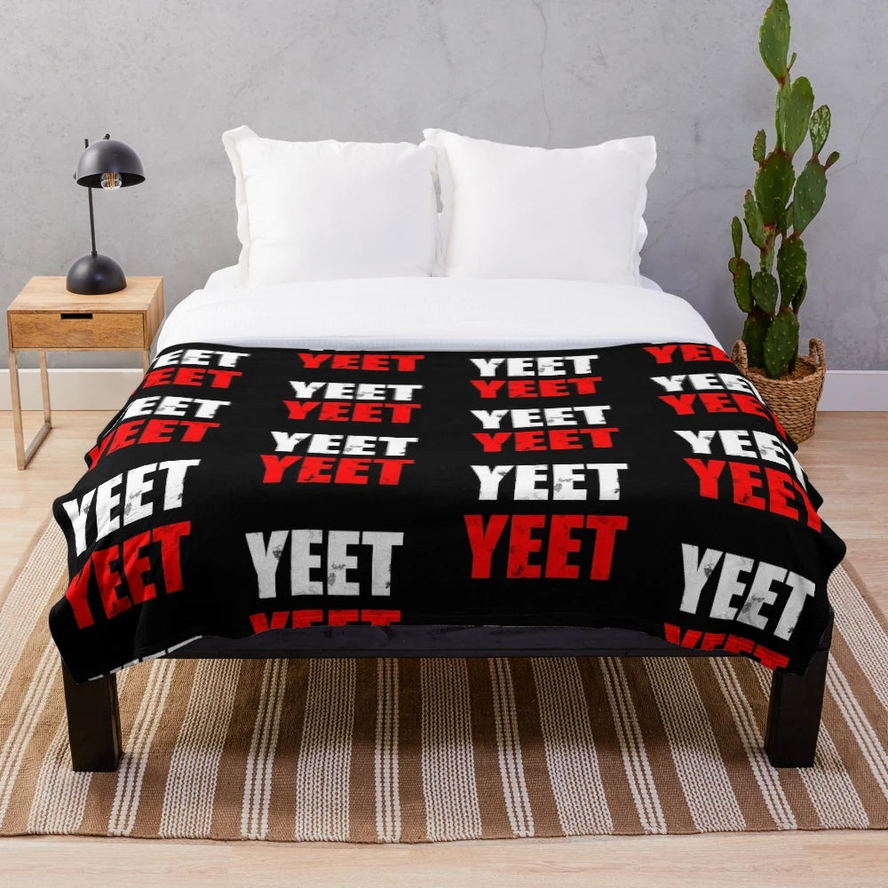 Plush yeet blanket with a distressed, vintage-inspired design