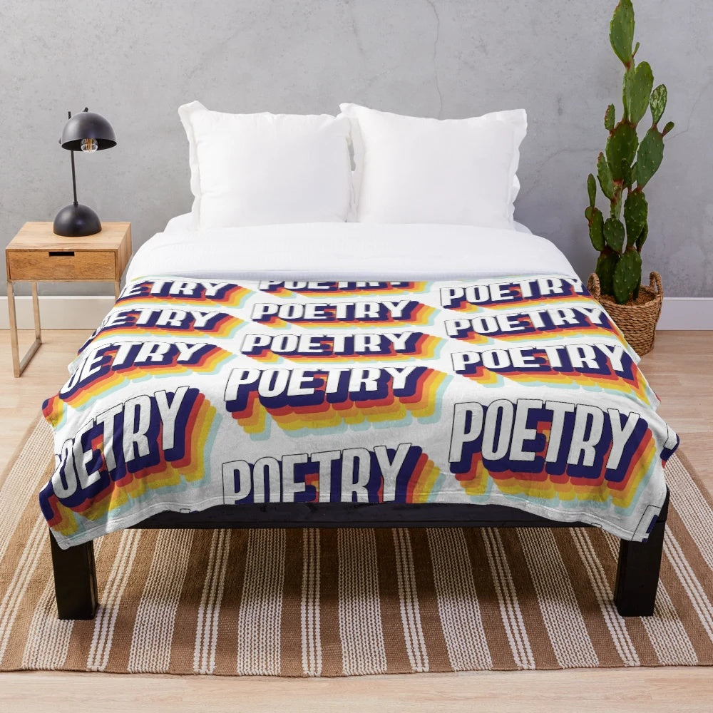 Colorful poetry-themed plush blanket