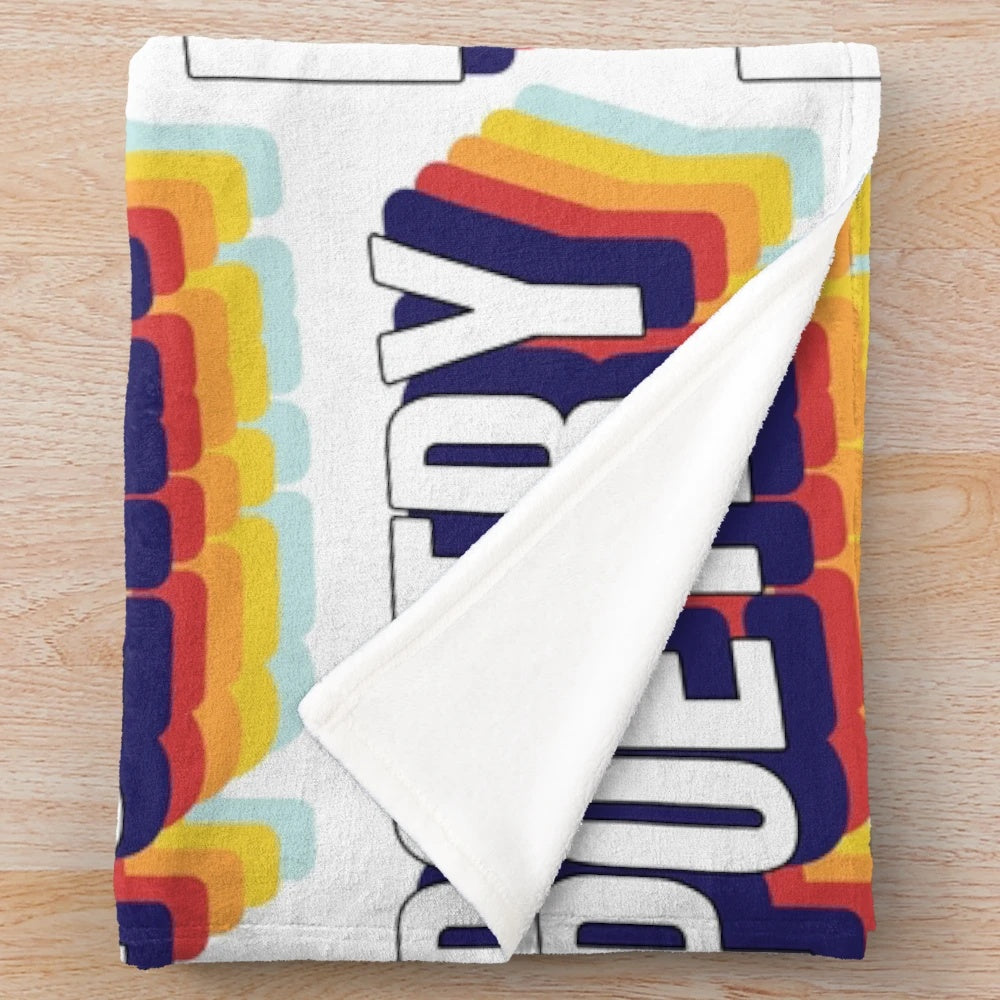 Colorful poetry-themed plush blanket