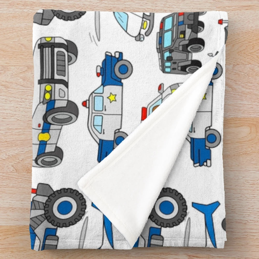 Police car plush blanket with emergency vehicle design
