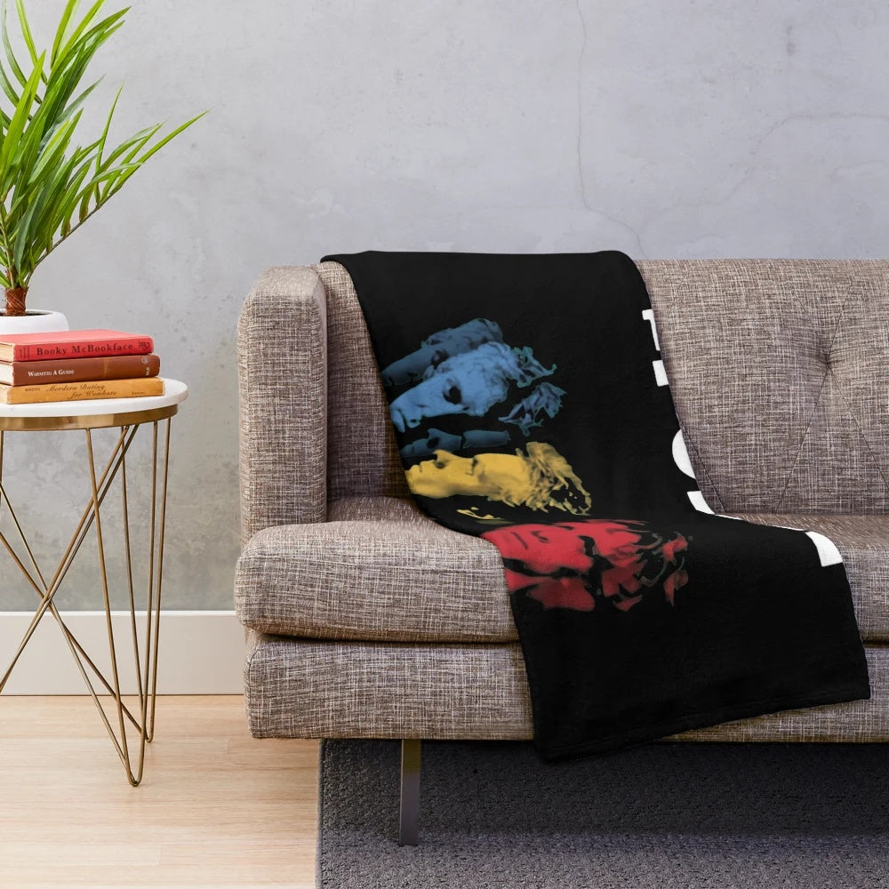 Police-themed plush blanket with a vintage film style