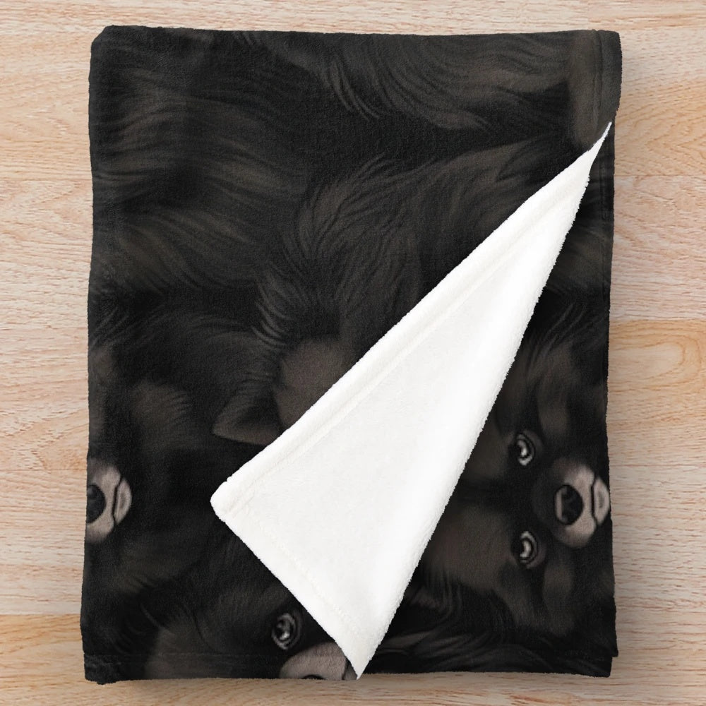 Black pomeranian design plush blanket