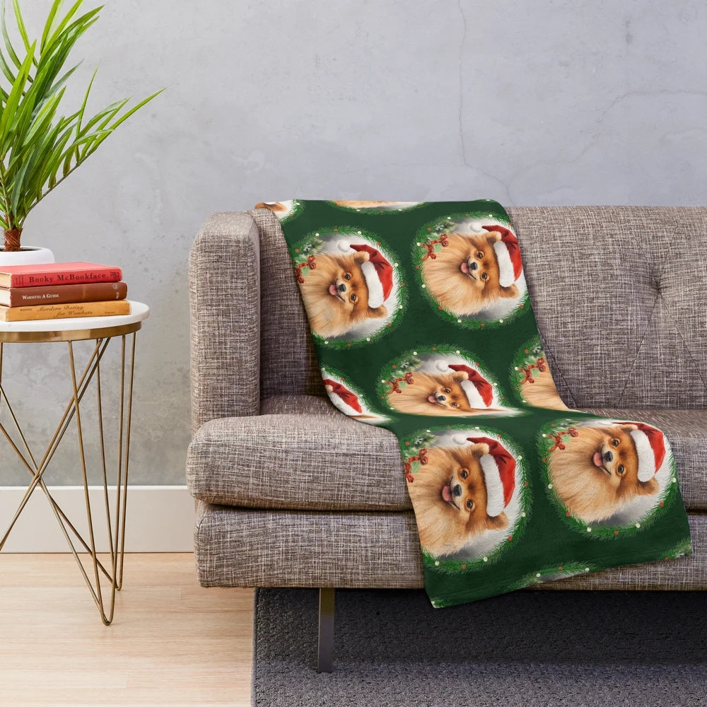Red Christmas Pomeranian Dog Plush Blanket