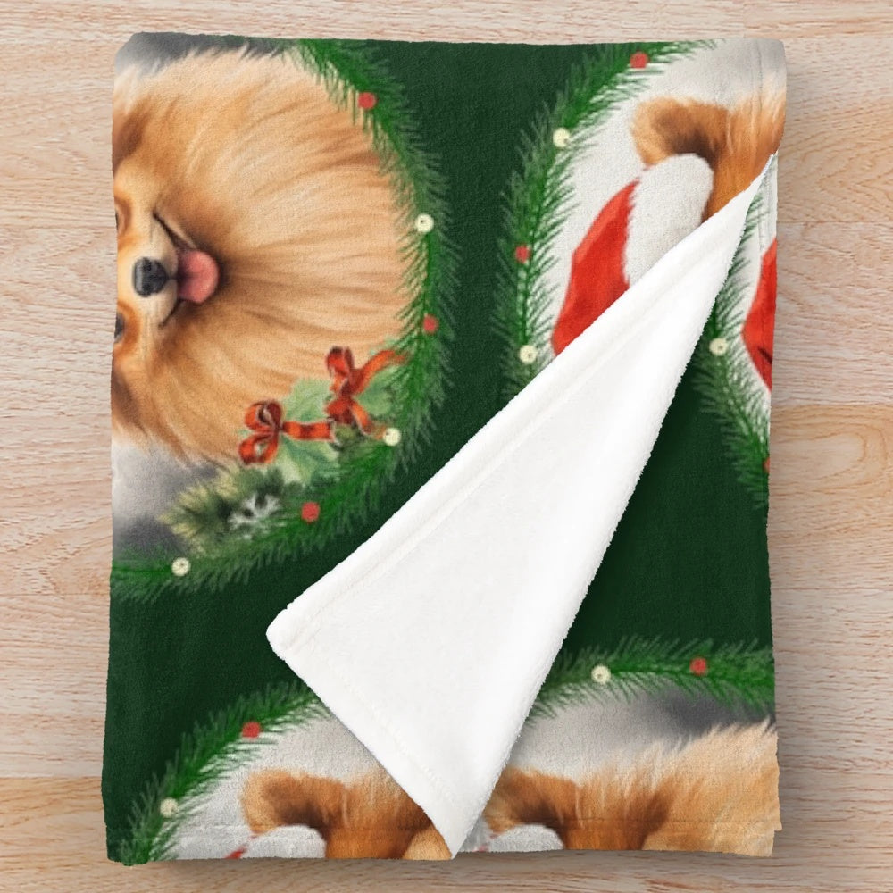 Red Christmas Pomeranian Dog Plush Blanket
