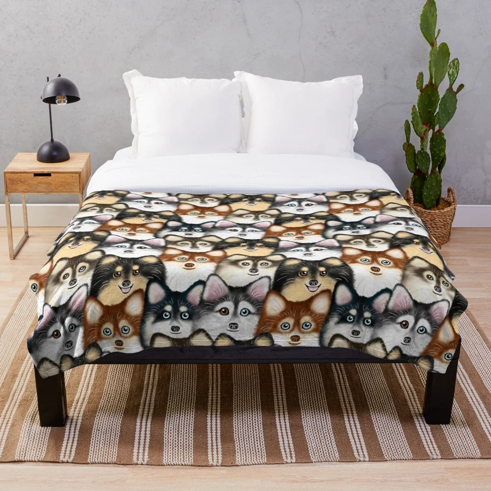Soft and snuggly pomsky print plush blanket