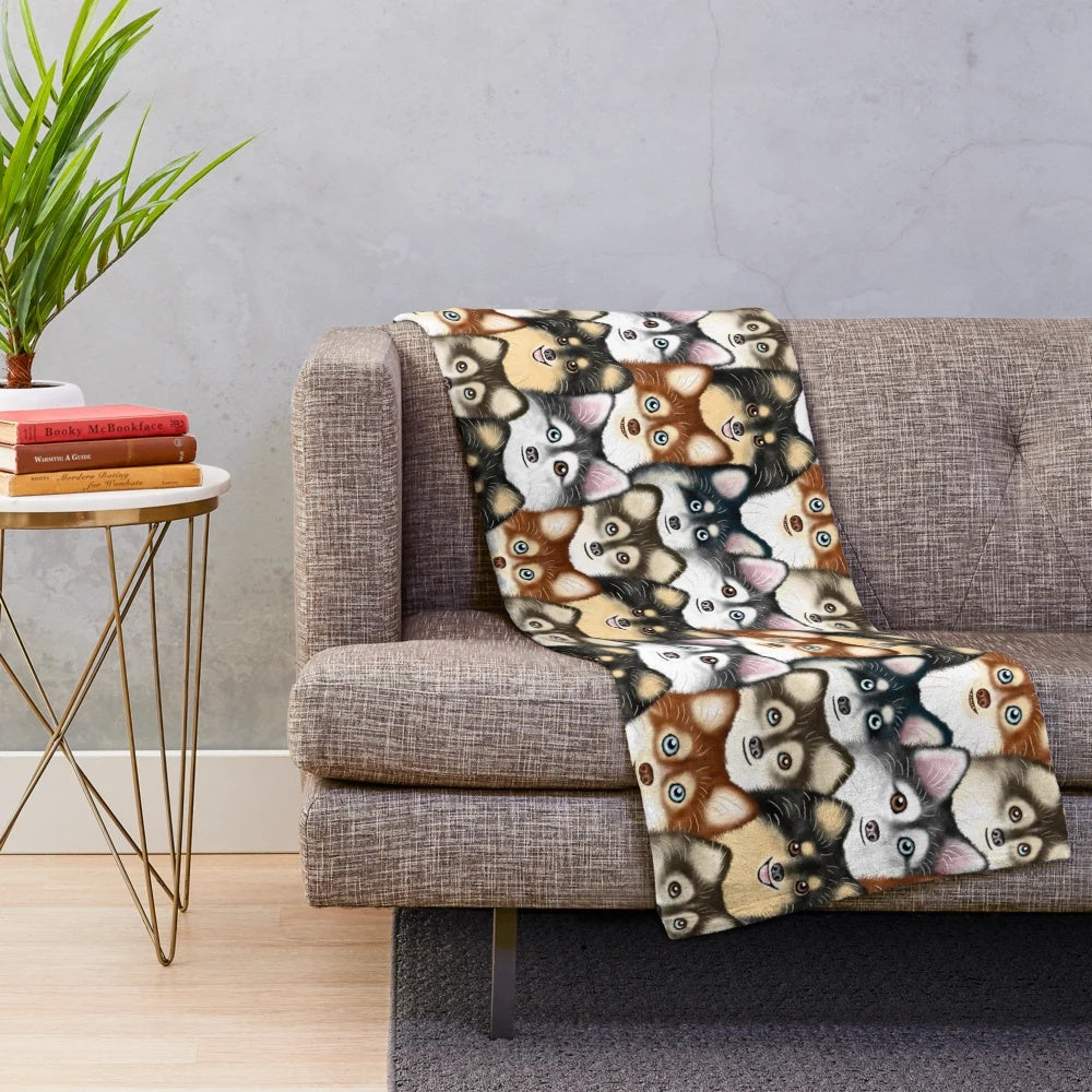 Soft and snuggly pomsky print plush blanket