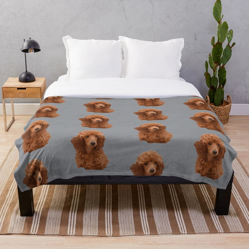 Adorable red poodle puppy plush blanket
